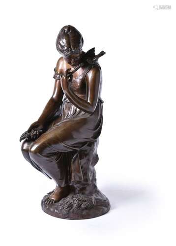 Manner of Cesare Lapini (Italian, 1848 - after 1893)a Continental patinated bronze model of a maiden