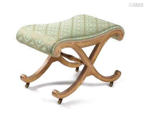 A Regency parcel gilt and upholstered stool, attributed to Gillows, circa 1815