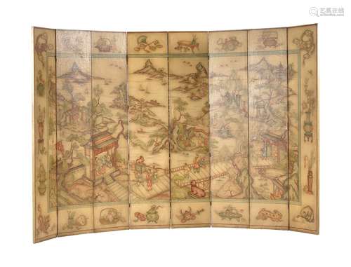 A Chinese eight-fold painted screen, Qing Dynasty