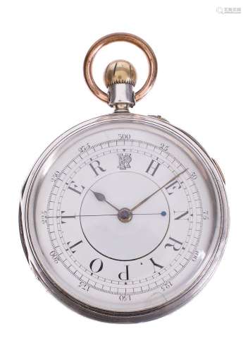 A Victorian silver cased keyless lever centre seconds pocket chronograph with unusually signed dial,