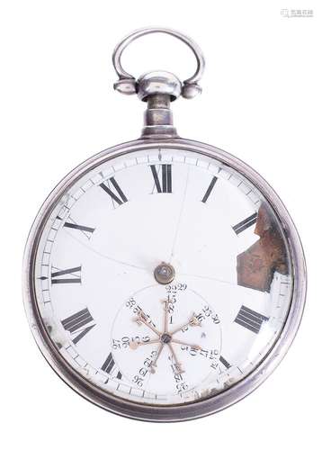 A rare silver cased pump-wind detached lever pocket watch with unusual manual calendar, Edward Masse