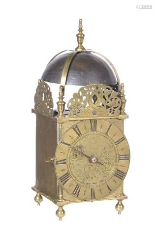 A brass lantern clock with later spring movement, signed for Henry Lintott, Farnham, circa 1690, the