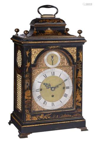 A gilt brass mounted black japanned quarter-chiming table clock, unsigned, circa 1770 and later