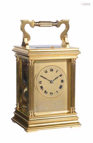 A French gilt brass carriage clock with push-button repeat, unsigned, late 19th century