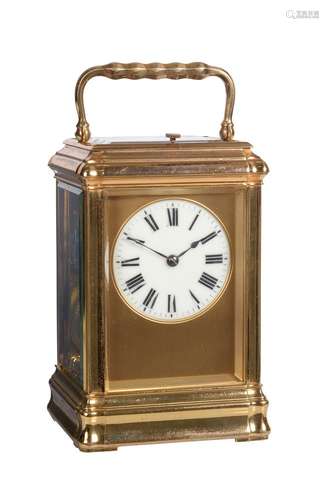 A French gilt brass gorge cased grande sonnerie striking carriage clock with push-button repeat, uns