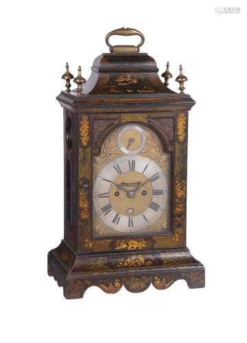 A fine George III green japanned table clock with pull-quarter repeat on six bells, Marmaduke Storr,