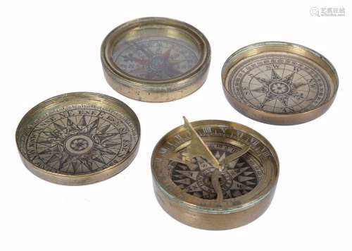 A George III brass portA George III brass portable compass sundial and a pocket compass, the sundial