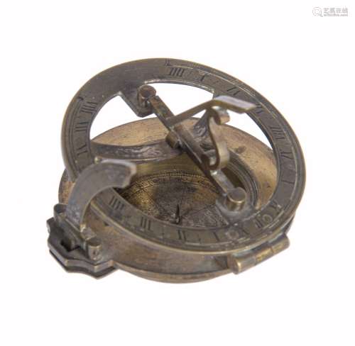 An English brass portable universal inclining compass sundial, unsigned, early 19th century