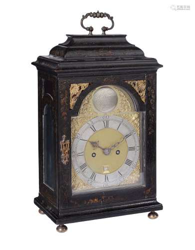 An unusual George II black japanned table clock with Dutertre`s duplex escapement, attributed to Rob