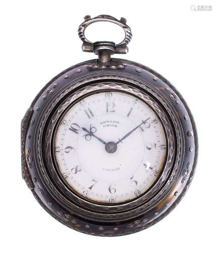 A silver and tortoiseshell triple-cased verge pocket watch, Edward Prior, London, circa 1875