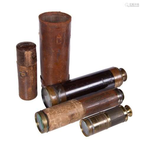 Three brass refracting telescopes, one signed for Shuttleworth, London, late 18th or early 19th cent