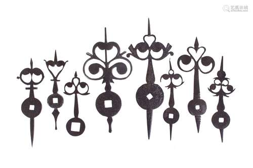 A group of seven steel lantern clock hands, anonymous, second half of the 17th century and later