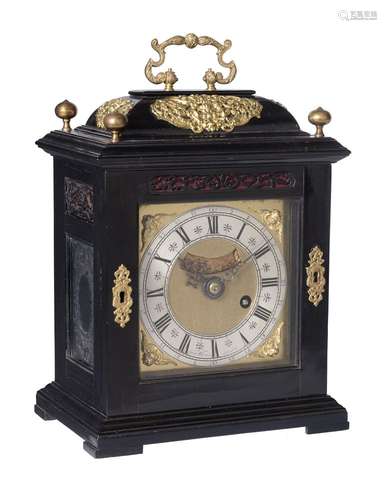 ϒ A fine and rare small William III ebony table timepiece with silent pull quarter repeat