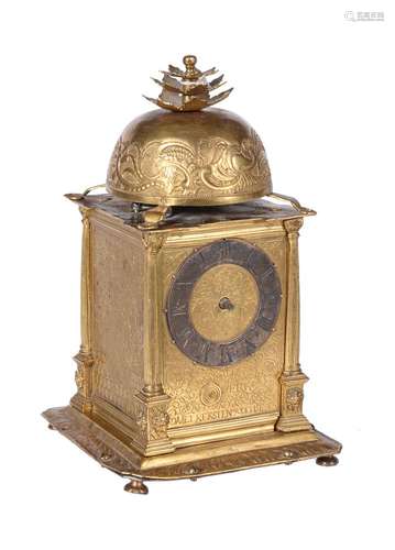 A rare Danish Renaissance gilt brass steel-framed table clock, Daniel Kersten, Odense, late 16th cen