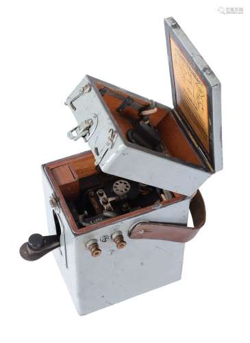 A rare WWI mahogany cased part B trench forward spark wireless radio transmitter, Lavington, London,