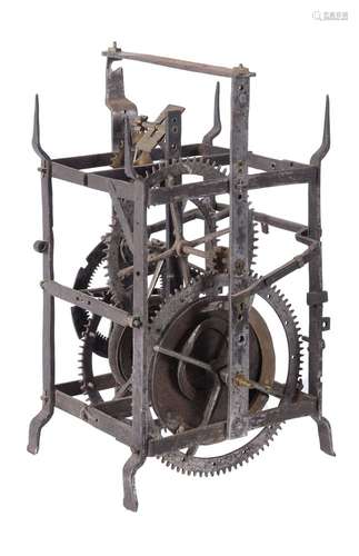 An early forged iron gothic domestic chamber clock movement, unsigned, German/Swiss, early to mid 16