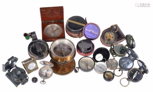 A collection of pocket sighting compasses, various makers, late 19th century and later