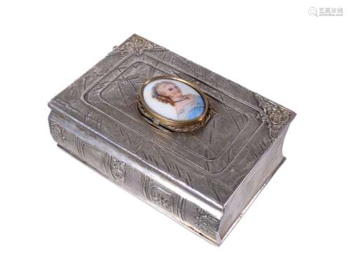 A silver cased singing bird box in the form of a book, probably by Karl Griesbaum, Triberg, 20th cen