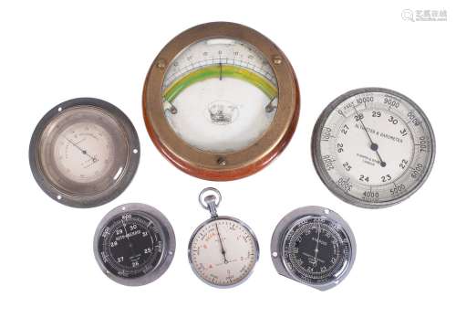 Four automobile aneroid barometers/altimeters, an anti-submarine patrol timer and a ship's trim spir