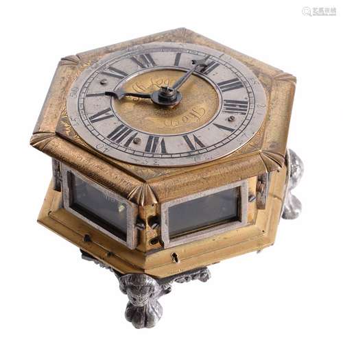 A Polish gilt and silvered brass hexagonal horizontal table clock, Johannes Christian Logan, Thorn,