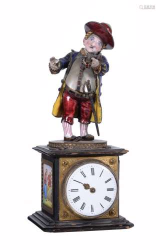 ϒ An unusual Austrian enamelled figural timepiece modelled as a violin player