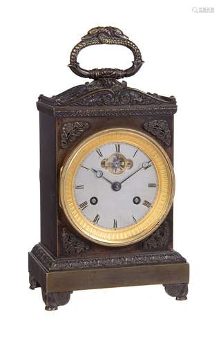 A fine French patinated bronze travelling clock, Le Roy and Fils, Paris, circa 1840