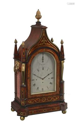 An impressive Regency brass inlaid mahogany quarter chiming table clock, Viner, London, circa 1820