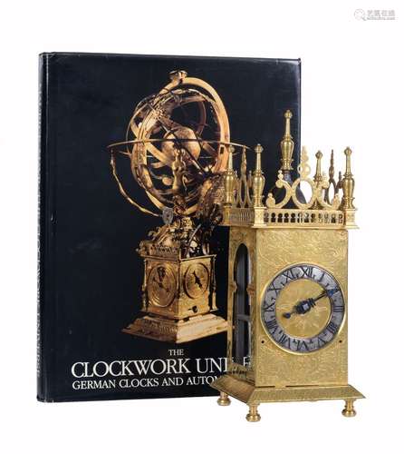 The remnants of a rare German Renaissance small gilt brass steel-framed weight-driven chamber clock,