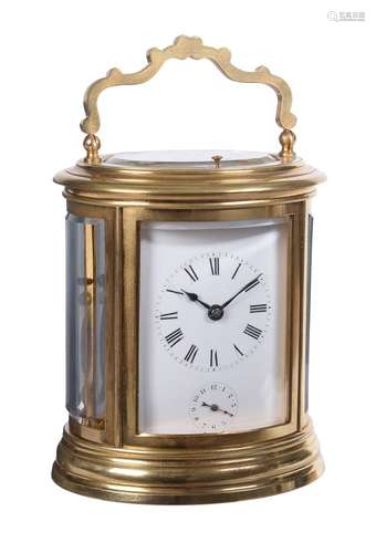 A French lacquered brass grande-sonnerie striking oval carriage clock with push-button repeat and al