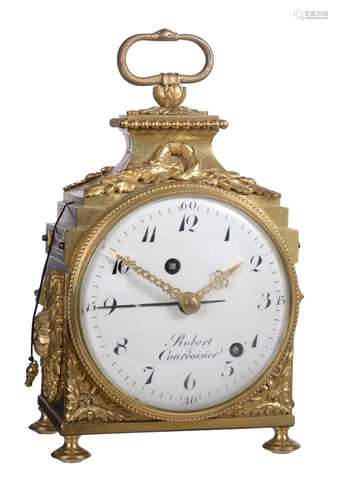 A fine Swiss Louis XVI grande-sonnerie striking Pendule d'Officier with pull trip-repeat and alarm,