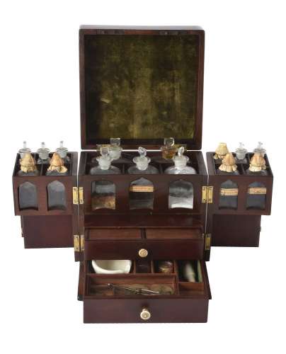 A George III mahogany portable apothecaries dispensing cabinet, unsigned, late 18th century
