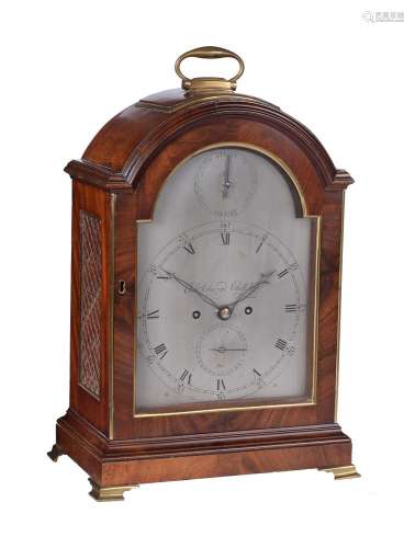 A George III brass mounted mahogany table clock, the dial signed for John Chance, Chepstow, circa 18