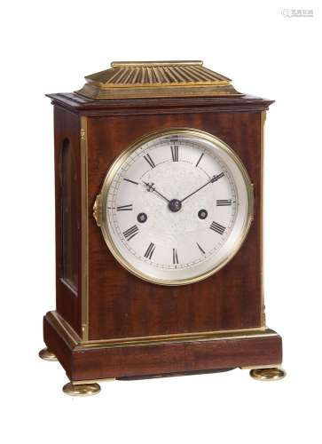 An early Victorian small gilt brass mounted mahogany quarter-striking mantel clock, Martin Baskett a