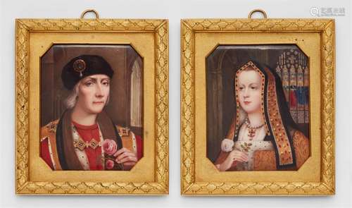 Enamelled portraits of Henry VII and Elisabeth of EnglandÉmail en plein auf Kupfer. Finely