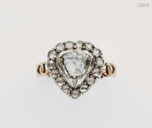 A 14k gold and rose-cut diamond George III heart ringA silver and 14k gold ring with a pierced