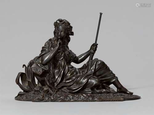 A bronze figure of a river goddessCast bronze with dark brown patina. Cast in the round from two