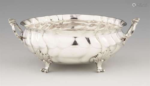 A Kassel silver dishSilver. A twist fluted oval dish resting on four feet. Brands: BZ Kassel for