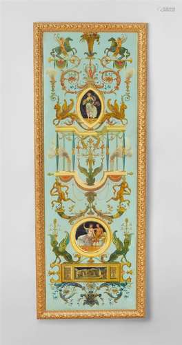 A pair of painted wall panels with arabesquesOil on canvas wall panels painted with foliate