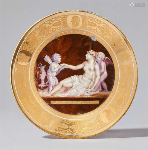 A rare Brussels porcelain plate with cameo decorDecorated in the centre with a large scene