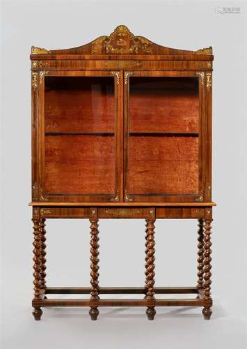 A Munich inlaid cabinet on standInlaid with palisander, brass, and mother-of-pearl on softwood