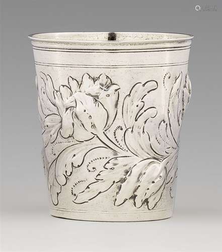 A Nuremberg silver tulip beakerTapering cylindrical beaker with remnants of gilding to the interior,