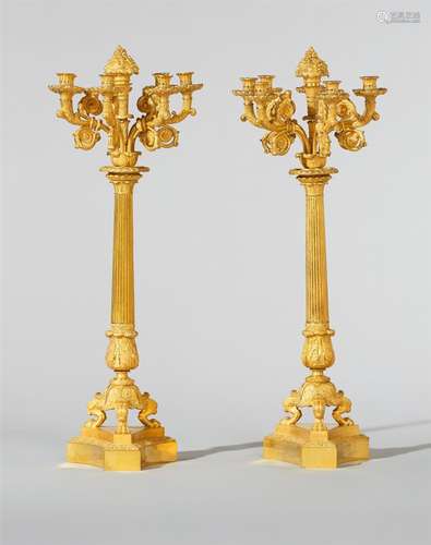 A pair of Epoche Louis Philippe ormolu table candelabraFire-gilt bronze candelabra made from