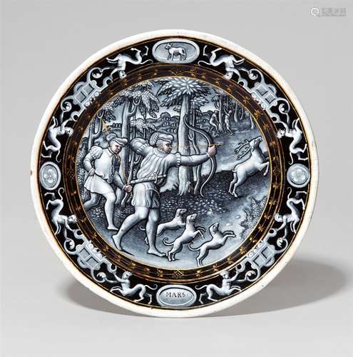 A Limoges enamel calendar plate for the month of MarchCopper plate with monochrome enamel “en