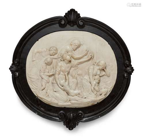 A marble relief with the massacre of the innocentsOval white marble plaque depicting the Biblical