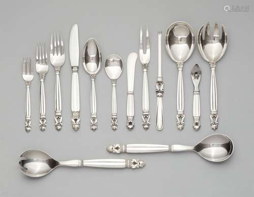 A silver cutlery set by Georg Jensen, model no. 6264-piece König model set consisting of nine dinner