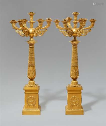 A pair of Empire table candelabra from the Château de NeuillyOrmolu candelabra made from several