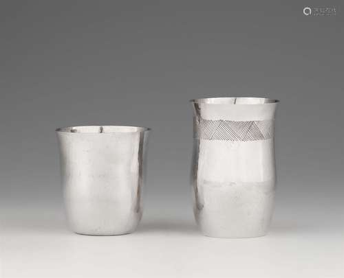 Two silver beakers from the Burg Giebichenstein art collegeBoth beakers with gilt interiors and