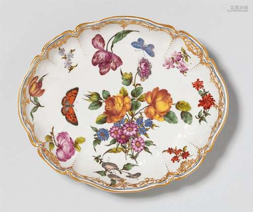 An oval Nymphenburg porcelain dish related to the court serviceScalloped dish with thick, moulded