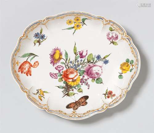 A Nymphenburg porcelain dish related to the court serviceScalloped dish with thick, moulded rim.