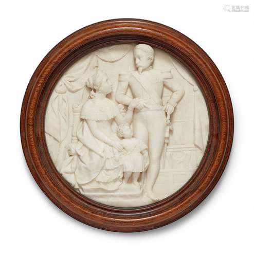 Two white marble tondi for Napoleon IIIRound relief plaques depicting a group portrait of 